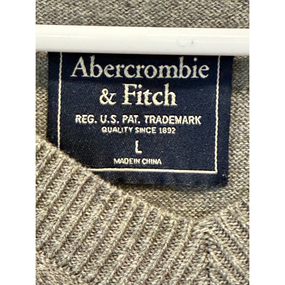 Abercrombie & Fitch Mens Grey Wool Cotton Blend V-Neck Logo Sweater Large - Picture 4 of 7